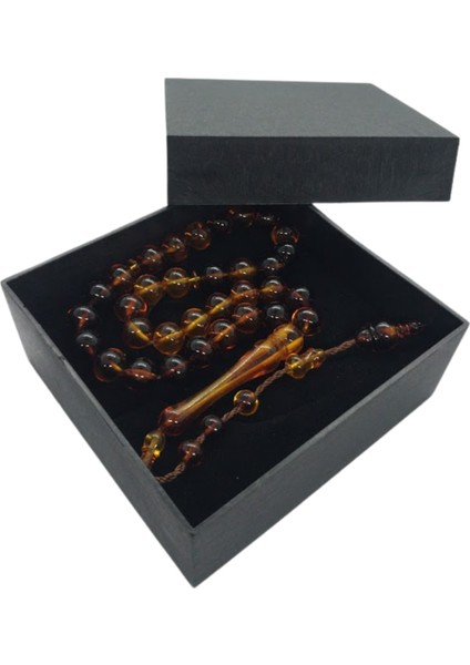 Kehribar Renk Tesbih,Hediye Kutulu Sistemli Model Püskül Tespih