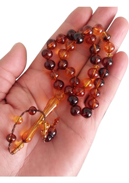 Kehribar Renk Tesbih,Hediye Kutulu Sistemli Model Püskül Tespih