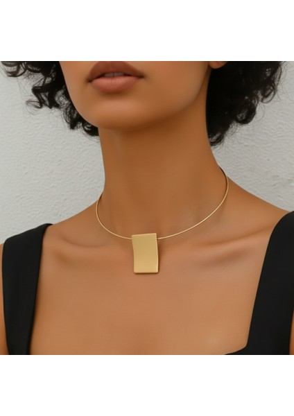 Gold Plaka Uçlu Choker Kolye | Ayarlanabilir Gerdanlık | Kadın Boyun Takısı