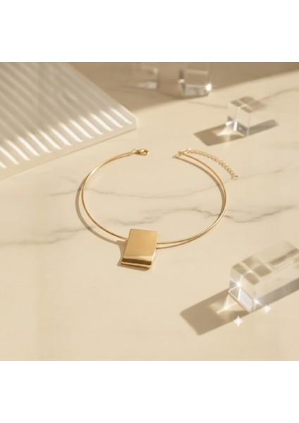 Gold Plaka Uçlu Choker Kolye | Ayarlanabilir Gerdanlık | Kadın Boyun Takısı modelleri