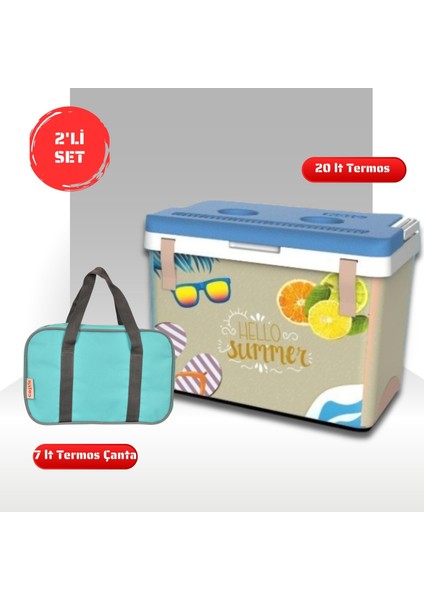 Buzluk Termos Set-20 Lt Kumaş Buzluk Termos (1029 Cooler Box)+7 Lt Izolasyonlu Çanta