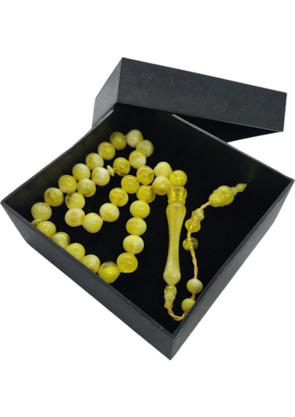 Kehribar Renk Tesbih,Hediye Kutulu Sistemli Model Püskül Tespih