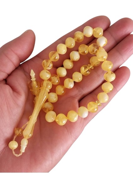 Kehribar Renk Tesbih,Hediye Kutulu Sistemli Model Püskül Tespih