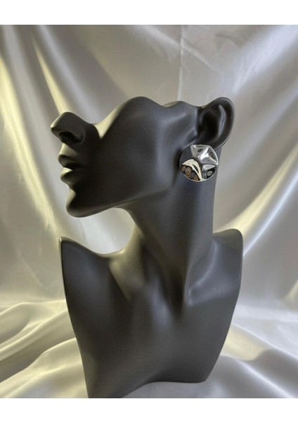 Gümüş Şık Gösterişli Yuvarlak Form Plaka Dalgalı Küpe fiyatları