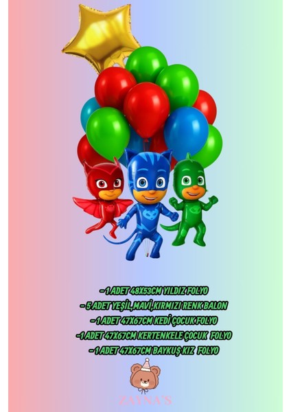 Pijamaskeliler Temalı Karakter Baskılı 3lü Folyo Balon Seti Yıldızlı fiyatları