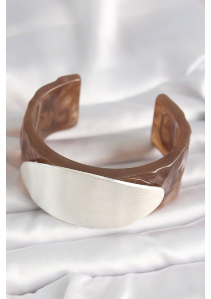 Kahverengi Mermer Desen Akrilik Plastik Gümüş Oval Plaka Model Vintage Kadın Bilezik - TJ-BB6674 fiyatları