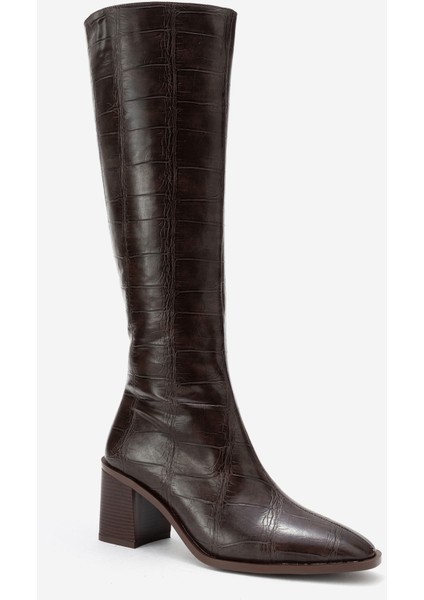 Venıa Kahverengi Baskı Kadın Kalın Topuklu Çizme modelleri