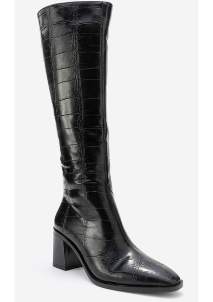 Venıa Siyah Baskı Kadın Kalın Topuklu Çizme modelleri
