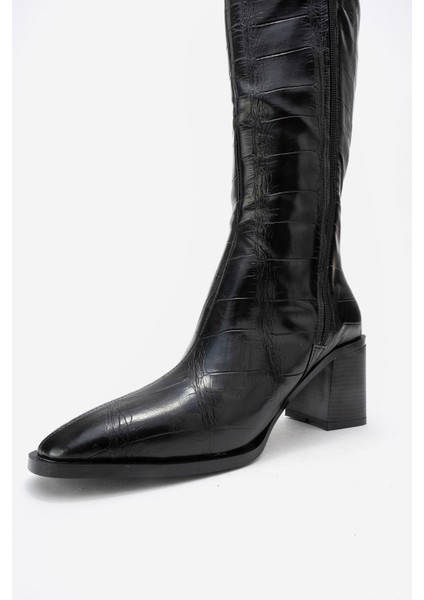 Venıa Siyah Baskı Kadın Kalın Topuklu Çizme fırsatları