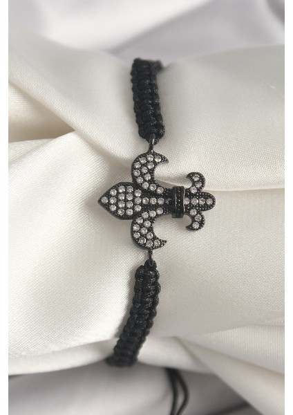 Pirinç Siyah Renk Zirkon Taşlı Zambak Figür Asansörlü Makrome Model Kadın Bileklik - TJ-BB6800 fiyatları