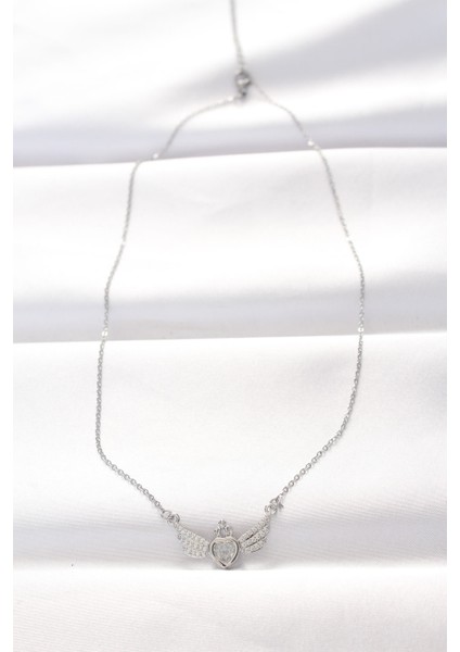 316L Çelik Silver Renk Zirkon Taşlı Kalpli Kanat Kolye - TJ-BKO8515 fiyatları