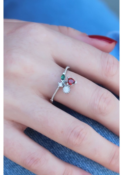 Gümüş Renk Kiraz Model Zirkon Taşlı Kadın Yüzük - TJ-BYK2604 fiyatları