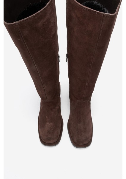 Fros Kahverengi Süet Hakiki Deri Kadın Kalın Topuklu Çizme fiyatları