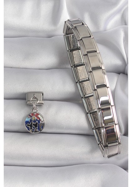 316L Çelik Gümüş Renk Sallantı Dünya Model Nomination Charm - TJ-BC1117 modelleri