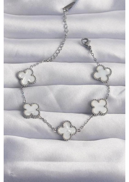 Kadın Çelik Gümüş Beyaz Taşlı Paslanmaz Bileklik