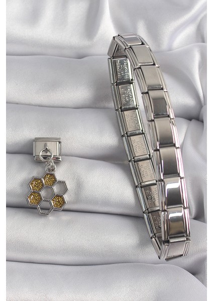 316L Çelik Gümüş Renk Sallantı Simli Bal Beteği Model Nomination Charm - TJ-BC1158 modelleri