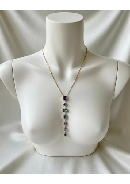 7 Element Y Şeklinde Çelik Kolye-Gold ve Gümüş Renk Şık ve Modern Tasarım