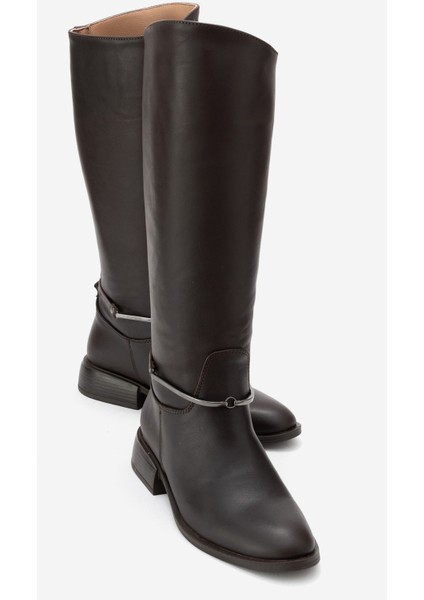 Ansel Kahverengi Cilt Hakiki Deri Bilek Kayışlı Kadın Binici Çizme