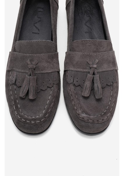 Lupen Gri Süet Püsküllü Hakiki Deri Kadın Loafer Ayakkabı fiyatları