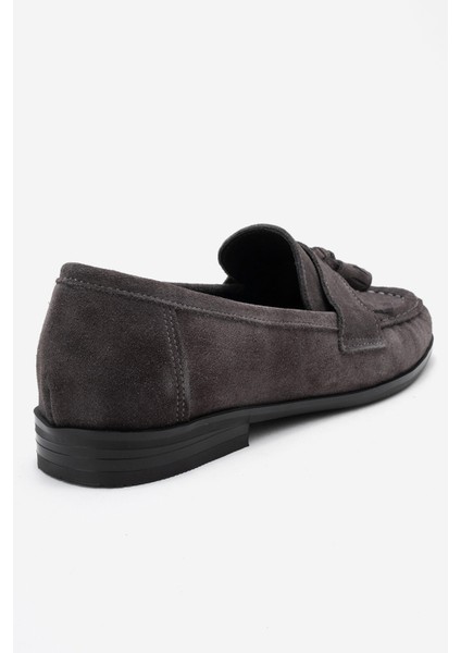Lupen Gri Süet Püsküllü Hakiki Deri Kadın Loafer Ayakkabı indirimleri