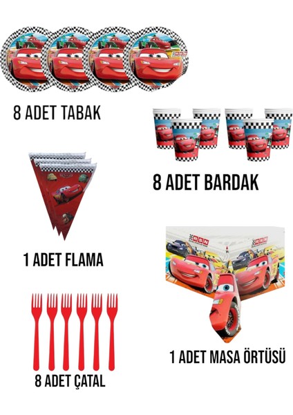 Cars Arabalar Temalı Şimşek Mgueen 8 Kişilik Ekonomik Set Doğum Günü Parti Malzemeleri fiyatları