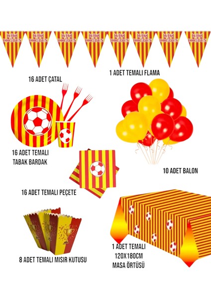 Sarı Kırmızı Taraftar Parti Seti - Çocuklara Özel Taraftar Temalı Doğum Günü Konsepti 16 Kişilik fiyatları