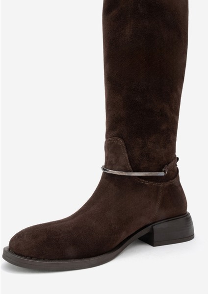 Ansel Kahverengi Süet Hakiki Deri Bilek Kayışlı Kadın Binici Çizme fırsatları