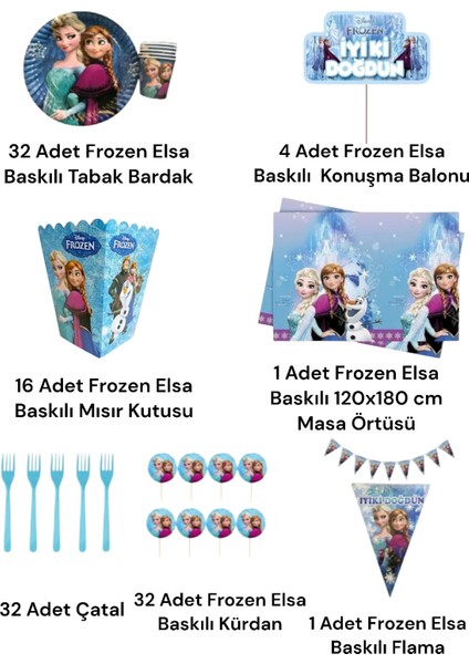 Frozen Elsa Temalı Kız Çocuk 32 Kişilik Set Doğum Günü Parti Malzemeleri fiyatları