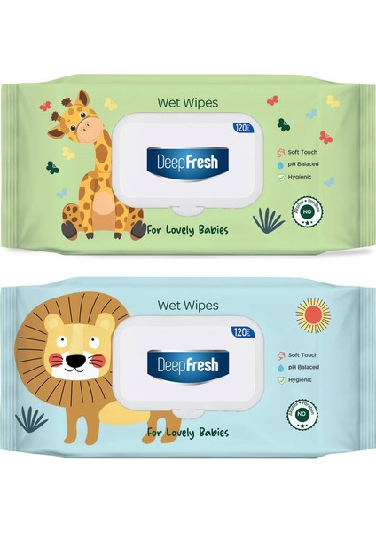 Lovely Babies Zürafa ve Aslanlı Bebek Islak Havlusu 2'si Bir Arada