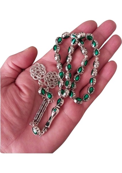 Gümüş Renk Mine İşleme Metal Tesbih,İkili Kazaz Desen Metal Püskül Hediye Kutulu Tespih.