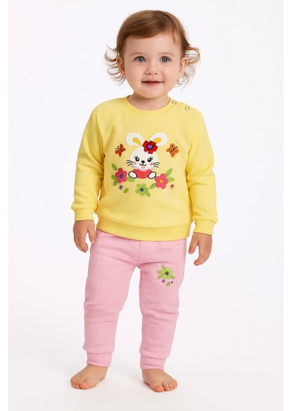 Tavşan ve Çiçek Işlemeli Kız 2li Takım 1 Yaş