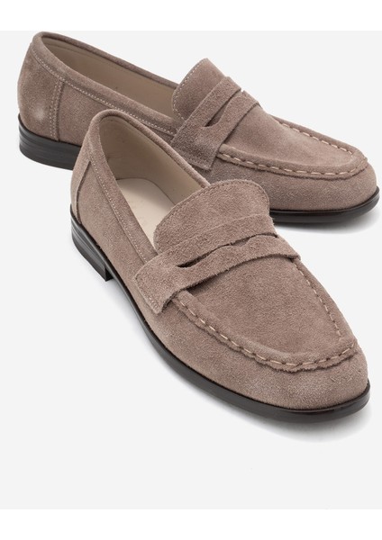 Valıa Vizon Süet Hakiki Deri Kadın Loafer Ayakkabı