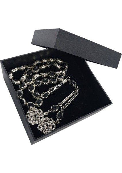 Gümüş Renk Mine İşleme Metal Tesbih,İkili Kazaz Desen Metal Püskül Hediye Kutulu Tespih.