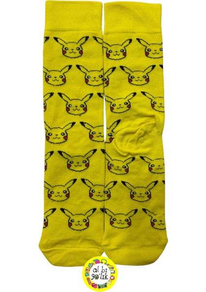 Pokemon Pikachu Çizgi Film Karakter Desenli Sarı Pamuklu Soket Çorap