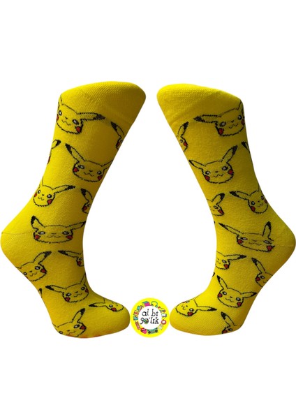 Pokemon Pikachu Çizgi Film Karakter Desenli Sarı Pamuklu Soket Çorap fiyatları