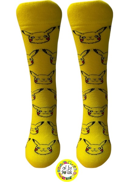 Pokemon Pikachu Çizgi Film Karakter Desenli Sarı Pamuklu Soket Çorap modelleri