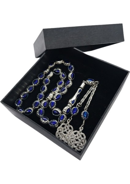 Gümüş Renk Mine İşleme Metal Tesbih,İkili Kazaz Desen Metal Püskül Hediye Kutulu Tespih.