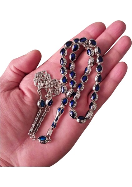 Gümüş Renk Mine İşleme Metal Tesbih,İkili Kazaz Desen Metal Püskül Hediye Kutulu Tespih.