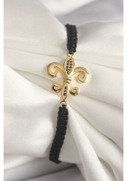 Pirinç Gold Renk Zirkon Taş Işlemeli Zambak Figür Asansörlü Makrome Model Kadın Bileklik - TJ-BB6804