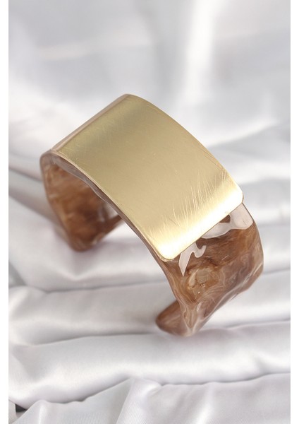 Kahverengi Mermer Desen Akrilik Platik Gold Dikdörtgen Plaka Model Vintage Kadın Bilezik - TJ-BB6686
