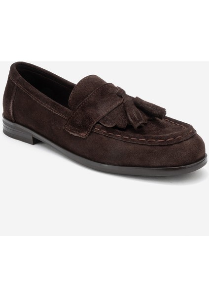 Lupen Kahverengi Süet Püsküllü Hakiki Deri Kadın Loafer Ayakkabı modelleri