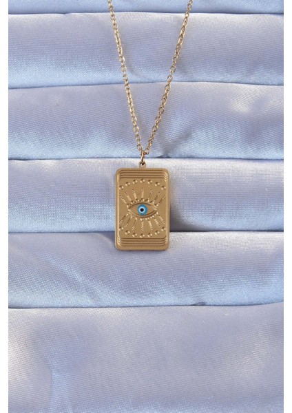 316L Altın Renk Işlemeli Nazarlı Göz Model Vintage Kolye - TJ-BKO9269