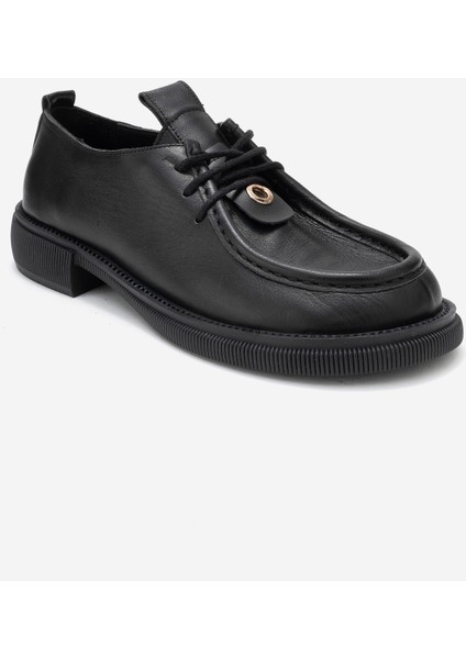 Band Siyah Cilt Hakiki Deri Bağcıklı Kadın Loafer Ayakkabı modelleri