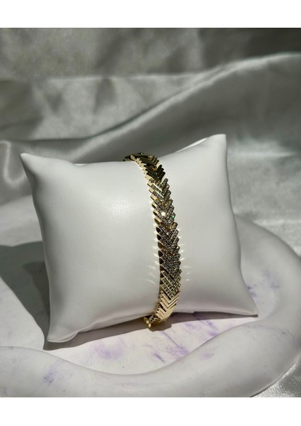 Xuping 14K Altın Kaplama Zirkon Taşlı Balık Sırtı Hasır Bileklik