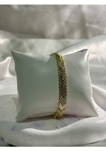 Xuping 14K Altın Kaplama Zirkon Taşlı Balık Sırtı Hasır Bileklik