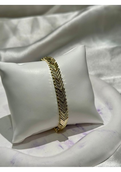 Xuping 14K Altın Kaplama Zirkon Taşlı Balık Sırtı Hasır Bileklik