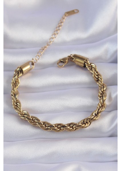 316L Çelik Gold Renk Kalın Burgu Zincir Bileklik - TJ-BB6167