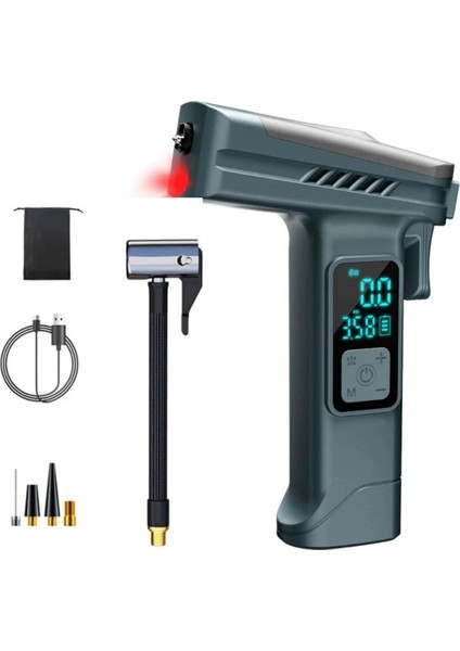 4000 Mah Taşınabilir Dijital Hava Kompresörü – LED Işıklı Şarjlı Lastik & Top Şişirme Pompası – Gizli Emniyet Kemeri Kesici ve Araç Camı Kırma Aparatlı