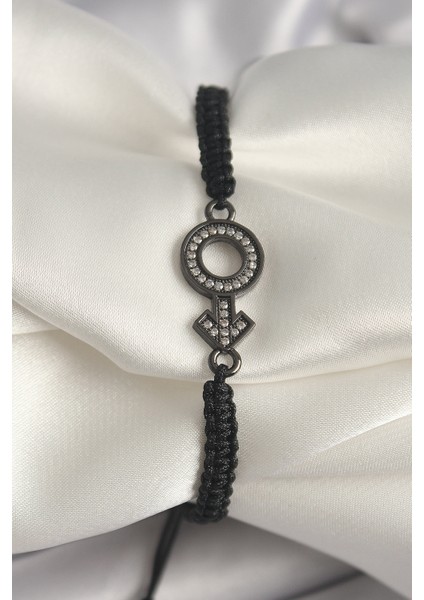 Pirinç Füme Renk Zirkon Taşlı Venüs Mars Asansörlü Makrome Model Kadın Bileklik - TJ-BB6796