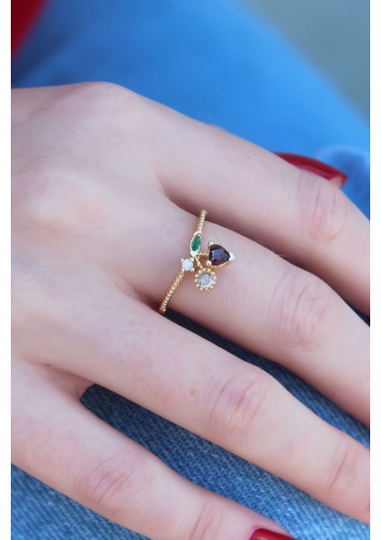 Gold Renk Kiraz Model Zirkon Taşlı Kadın Yüzük - TJ-BYK2603 fiyatları